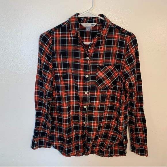 Old Navy The Classic Shirt Button Down Black Tartan Plaid - Picture 3 of 10